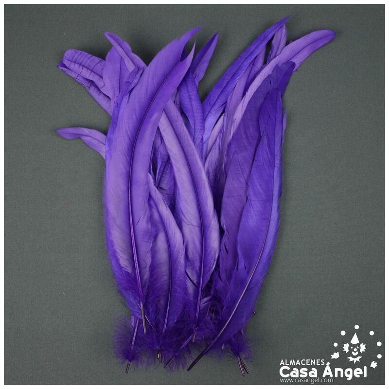 PLUMAS MORADAS DE COLA DE GALLO 30-35cm BOLSA DE 25uds