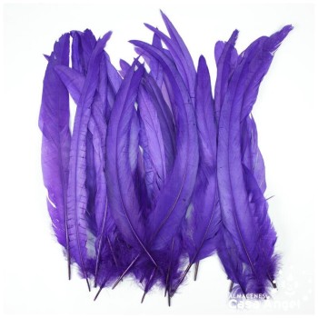PLUMAS MORADAS DE COLA DE GALLO 30-35cm BOLSA DE 25uds