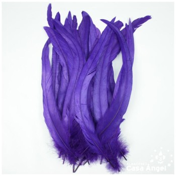 PLUMAS MORADAS DE COLA DE GALLO 30-35cm BOLSA DE 25uds