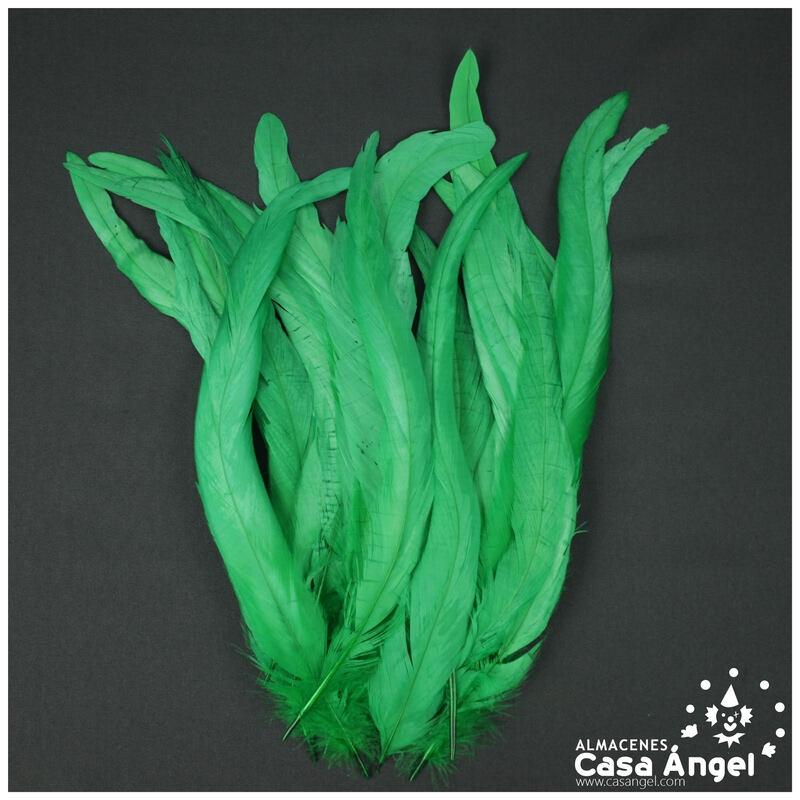 PLUMAS VERDES DE COLA DE GALLO 30-35cm BOLSA DE 25uds