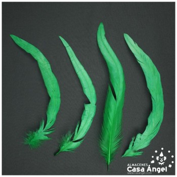 PLUMAS VERDES DE COLA DE GALLO 30-35cm BOLSA DE 25uds