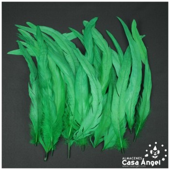 PLUMAS VERDES DE COLA DE GALLO 30-35cm BOLSA DE 25uds