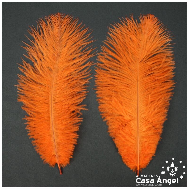 PLUMAS NATURALES DE AVESTRUZ NARANJA 25cm BOLSA 2uds