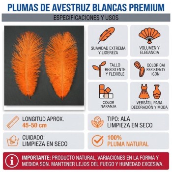 PLUMAS NATURALES DE AVESTRUZ NARANJA 25cm BOLSA 2uds