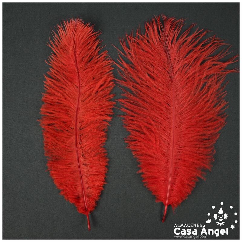 PLUMAS NATURALES DE AVESTRUZ ROJO 25cm BOLSA 2uds