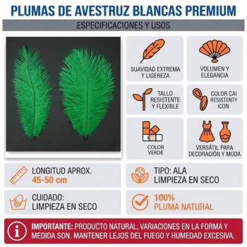 PLUMAS NATURALES DE AVESTRUZ VERDE 25cm BOLSA 2uds