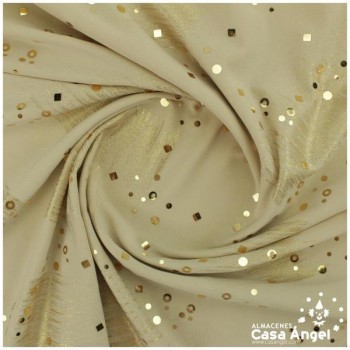 LYCRA BEIGE ESTAMPADA BROCHAZOS ORO CON LENTEJUELAS SERIE AITOR 150cm