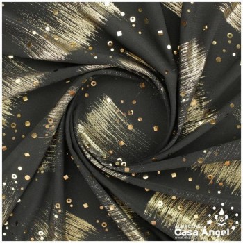 LYCRA NEGRA ESTAMPADA BROCHAZOS ORO CON LENTEJUELAS SERIE AITOR 150cm