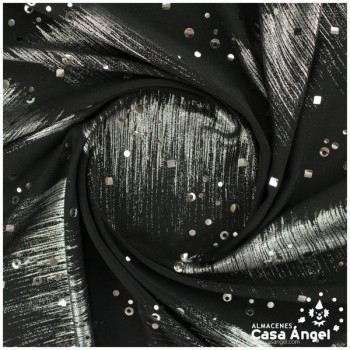LYCRA NEGRA ESTAMPADA BROCHAZOS PLATA CON LENTEJUELAS SERIE AITOR 150cm