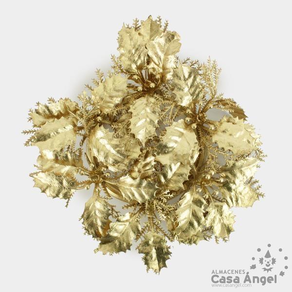 CORONITA HOJAS PLÁSTICO ORO NAVIDAD 20cm