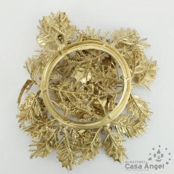 CORONITA HOJAS PLÁSTICO ORO NAVIDAD 20cm