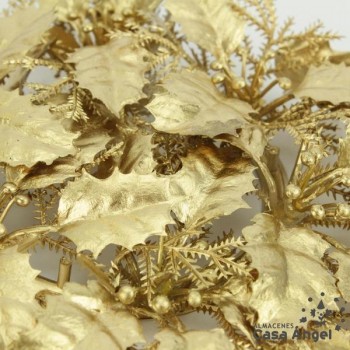 CORONITA HOJAS PLÁSTICO ORO NAVIDAD 20cm