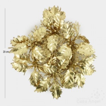 CORONITA HOJAS PLÁSTICO ORO NAVIDAD 20cm