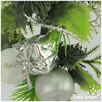 CORONA COLGANTE PLATA PLÁSTICO NAVIDAD 25cm