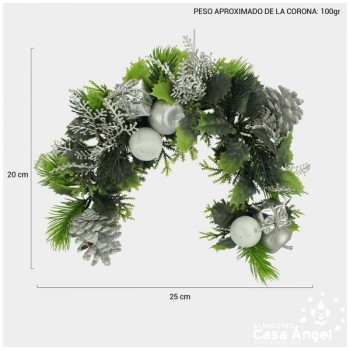 CORONA COLGANTE PLATA PLÁSTICO NAVIDAD 25cm