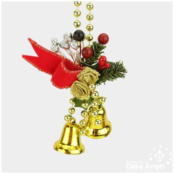 CAMPANA NAVIDAD DOBLE CON ROSAS DORADAS 18cm