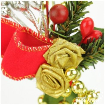 CAMPANA NAVIDAD DOBLE CON ROSAS DORADAS 18cm
