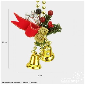 CAMPANA NAVIDAD DOBLE CON ROSAS DORADAS 18cm