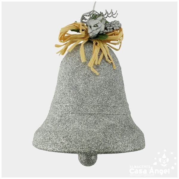CAMPANA GLITTER DECORACIÓN DE NAVIDAD EN PLATA 19cm