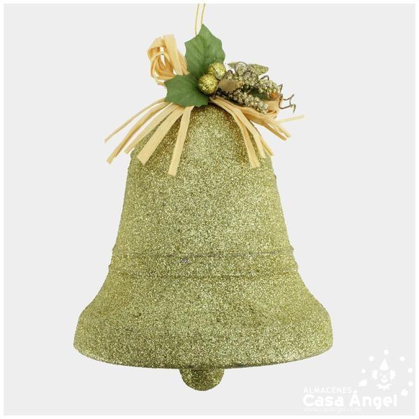 CAMPANA DE GLITTER DECORACIÓN NAVIDEÑA EN COLOR ORO 19cm