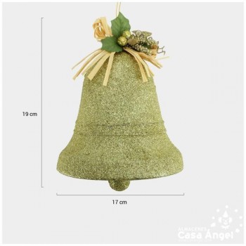 CAMPANA DE GLITTER DECORACIÓN NAVIDEÑA EN COLOR ORO 19cm