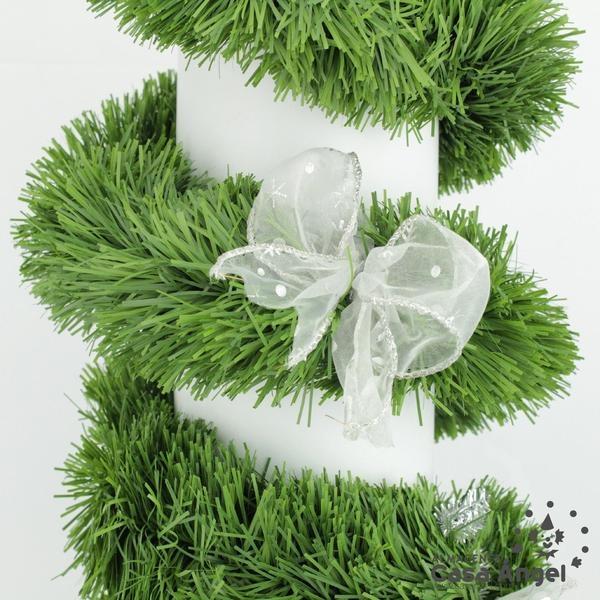 GUIRNALDA ESPUMILLÓN VERDE CON LAZO PLATEADO 180cm