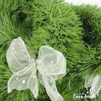 GUIRNALDA ESPUMILLÓN VERDE CON LAZO PLATEADO 180cm