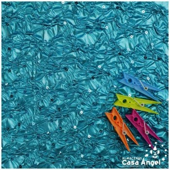LYCRA TURQUESA ARRUGADA CON LENTEJUELAS BORDADAS SERIE APOLO 130cm