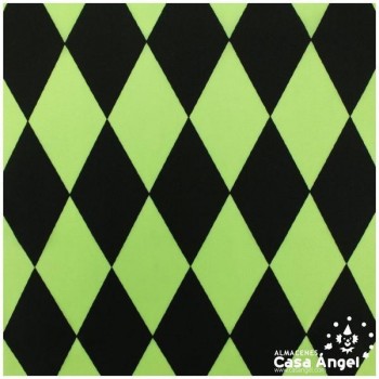 RASETE ESTAMPADO CON ROMBOS AMARILLO FLÚOR Y NEGRO SERIE ARLEKIN 150cm