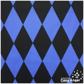 RASETE ESTAMPADO CON ROMBOS AZUL Y NEGRO SERIE ARLEKIN 150cm