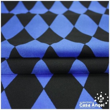 RASETE ESTAMPADO CON ROMBOS AZUL Y NEGRO SERIE ARLEKIN 150cm