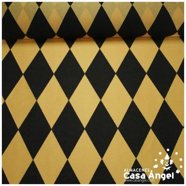 RASETE ESTAMPADO CON ROMBOS DORADO Y NEGRO SERIE ARLEKIN 150cm