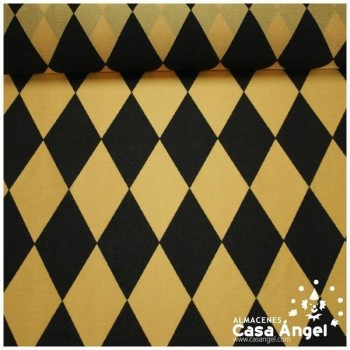 RASETE ESTAMPADO CON ROMBOS DORADO Y NEGRO SERIE ARLEKIN 150cm