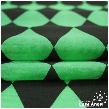 RASETE ESTAMPADO CON ROMBOS VERDE Y NEGRO SERIE ARLEKIN 150cm