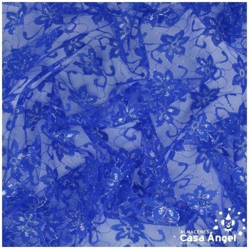 TUL DE ENCAJE AZUL CON FLORES DE LÚREX SERIE ÁUREO 150cm