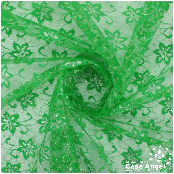 TUL DE ENCAJE VERDE CON FLORES DE LÚREX SERIE ÁUREO 150cm