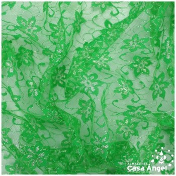 TUL DE ENCAJE VERDE CON FLORES DE LÚREX SERIE ÁUREO 150cm