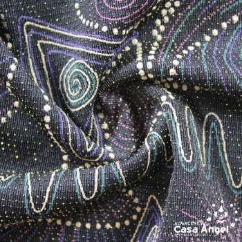 TELA PUNTO LAMÉ ESTAMPADA SERIE AZTEK ANCHO 150cm