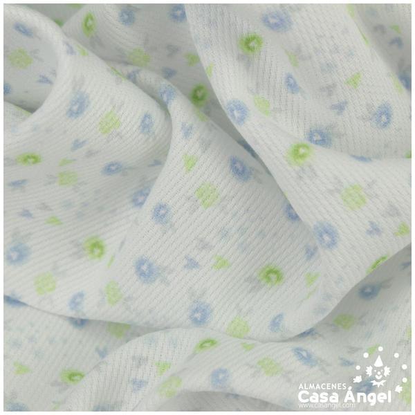 TELA PIQUE CANUTILLO ESTAMPADA CON FLORES CELESTES SERIE SAKURA 150cm
