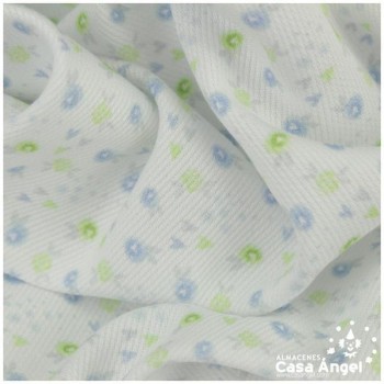 TELA PIQUE CANUTILLO ESTAMPADA CON FLORES CELESTES SERIE SAKURA 150cm