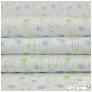 TELA PIQUE CANUTILLO ESTAMPADA CON FLORES CELESTES SERIE SAKURA 150cm