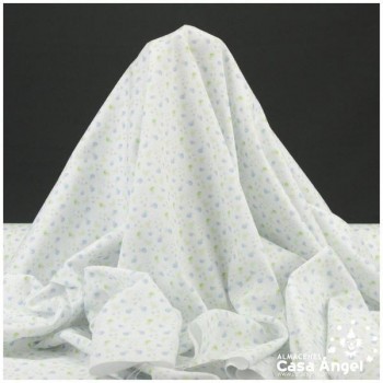 TELA PIQUE CANUTILLO ESTAMPADA CON FLORES CELESTES SERIE SAKURA 150cm