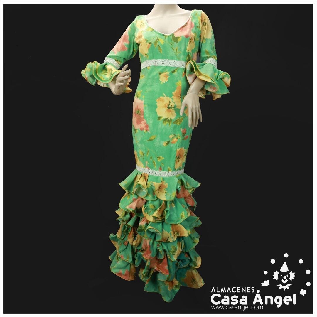 TRAJE DE FLAMENCA PARA SEÑORA COLOR VERDE ESTAMPADO FLORAL