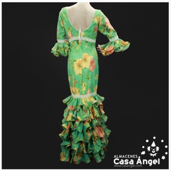 TRAJE DE FLAMENCA PARA SEÑORA COLOR VERDE ESTAMPADO FLORAL