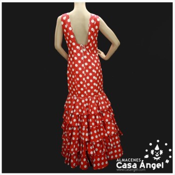TRAJE DE FLAMENCA PARA SEÑORA COLOR ROJO CON LUNARES BLANCOS
