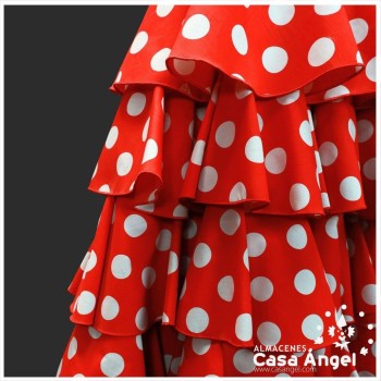 TRAJE DE FLAMENCA PARA SEÑORA COLOR ROJO CON LUNARES BLANCOS