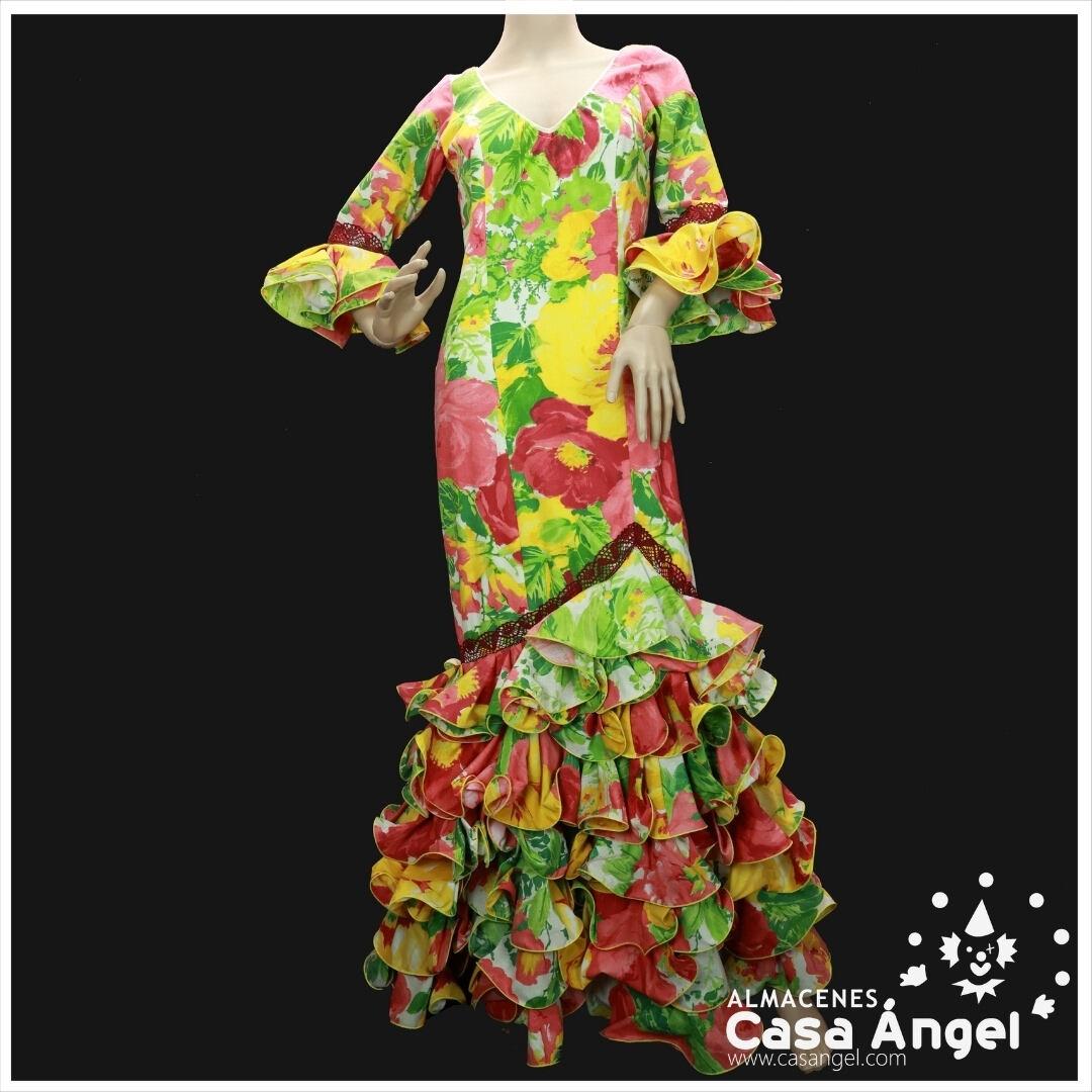 TRAJE DE FLAMENCA PARA SEÑORA COLOR PISTACHO ESTAMPADO FLORAL