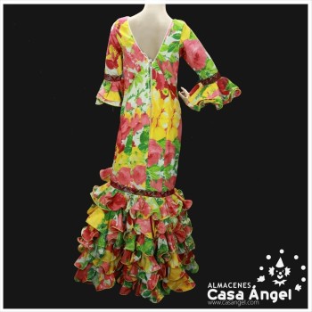 TRAJE DE FLAMENCA PARA SEÑORA COLOR PISTACHO ESTAMPADO FLORAL