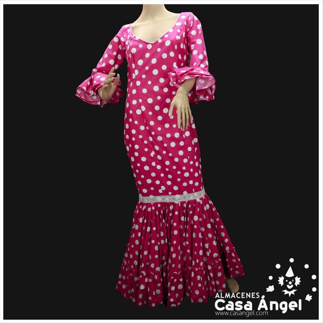 TRAJE DE FLAMENCA ROSA LUNARES BLANCOS
