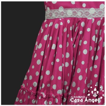 TRAJE DE FLAMENCA ROSA LUNARES BLANCOS